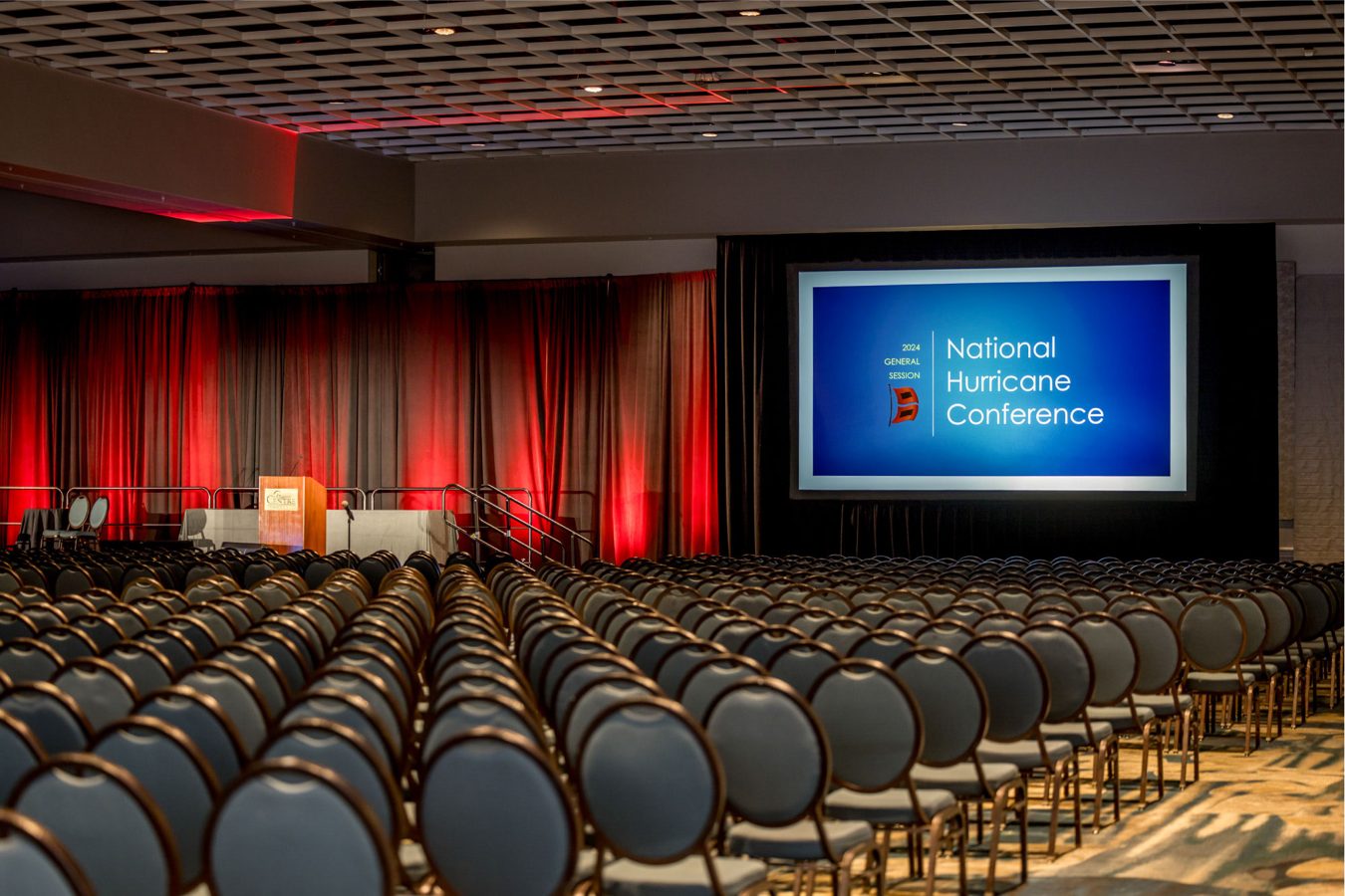 Conference venue prepared for a presentation